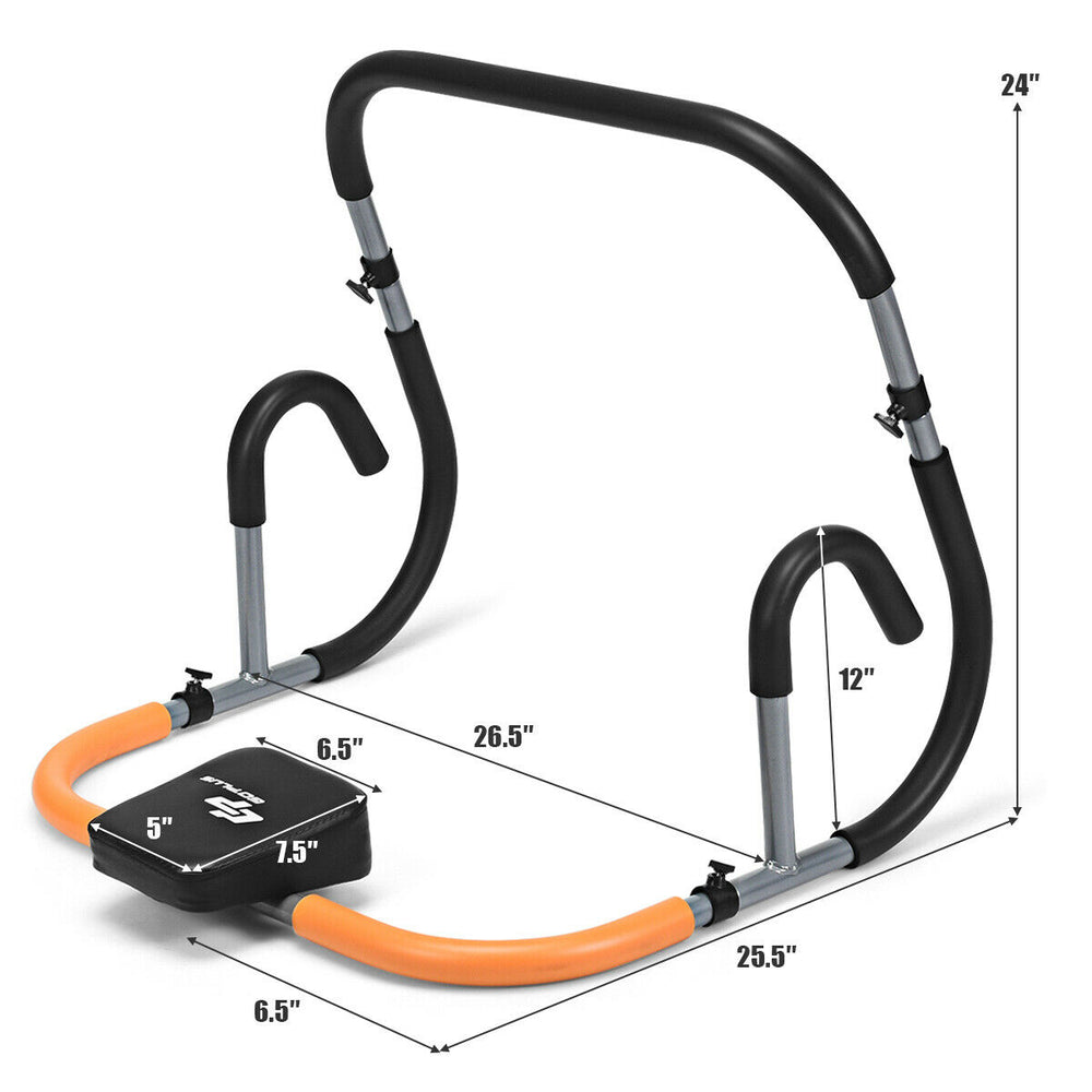 Portable exercise ab fitness crunch with heavy-duty steel construction for home gym workouts and total body exercises.
