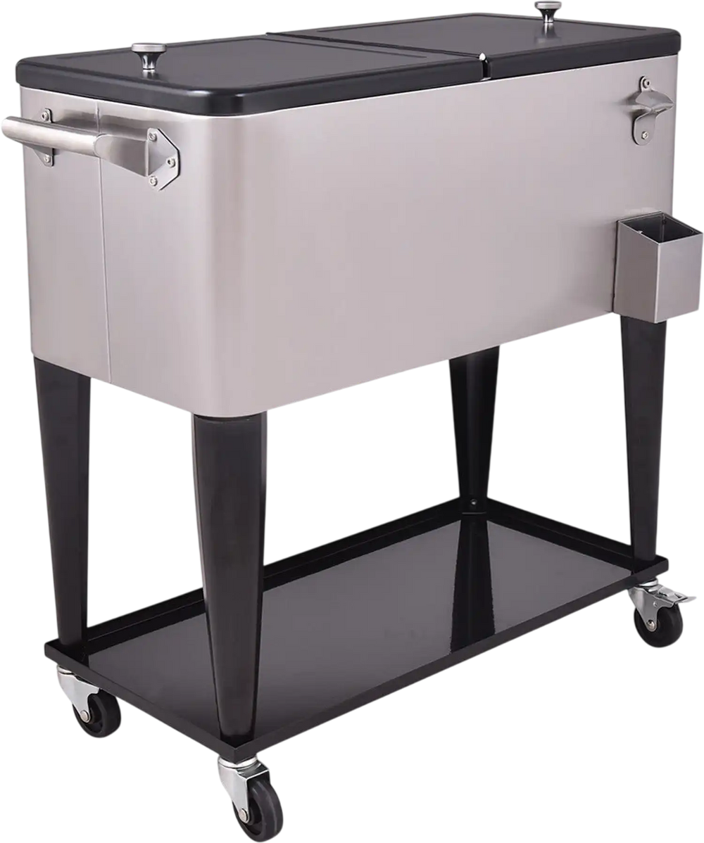 80 Quart Patio Rolling Stainless Steel Ice Beverage Cooler