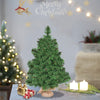 2 ft artificial Christmas tree with PVC blades and burlap bag base, perfect for corner decoration during the holiday.