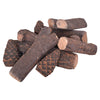 Realistic 9 PCS ceramic fireplace logs set in various sizes, designed for propane fireplaces and outdoor fire pits.