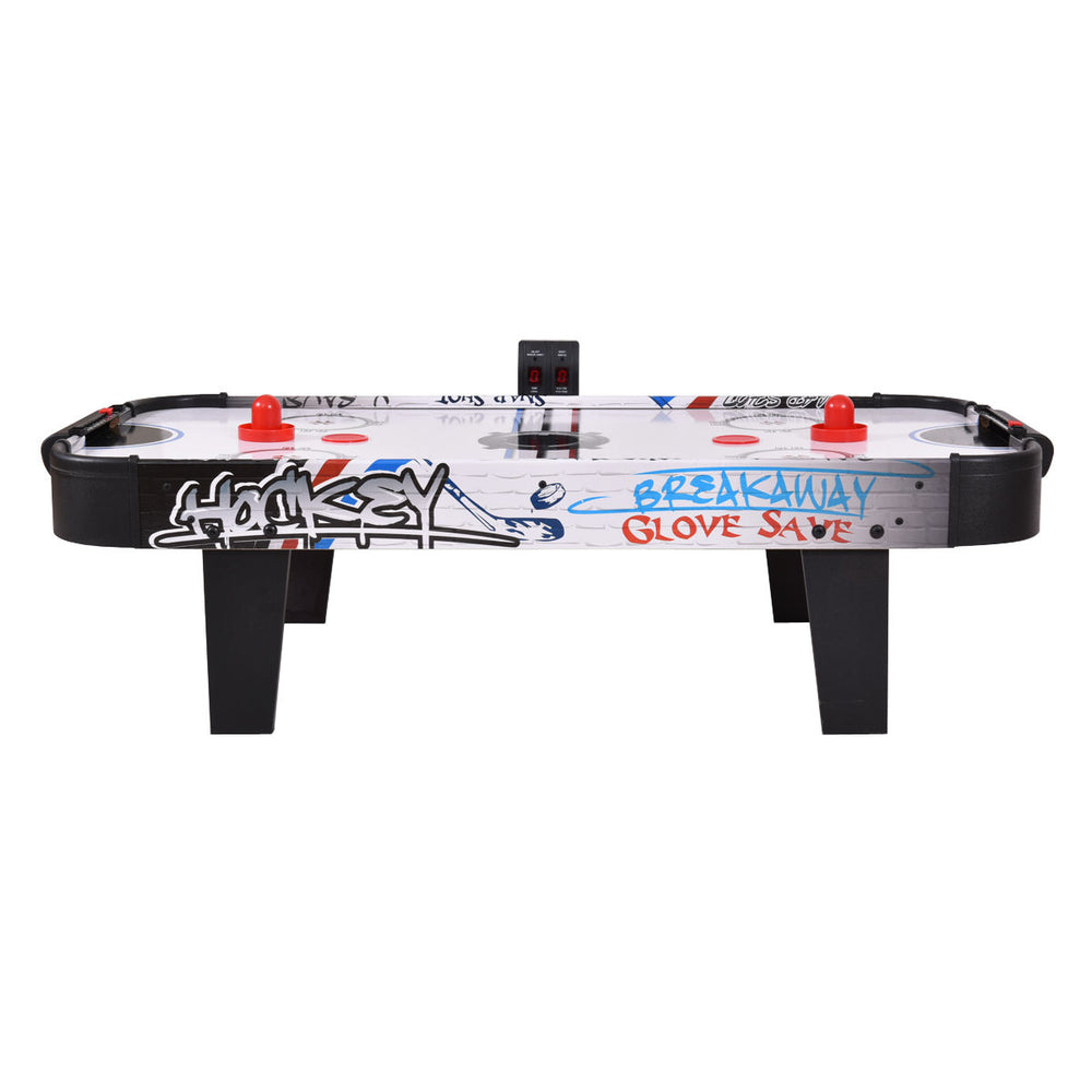 42-inch air hockey tabletop with electronic scorer, two pucks, and pushers, perfect for kids' entertainment.