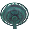 Underside view of the green pedestal bird bath feeder, made of weather-resistant resin with a copper verdigris effect.