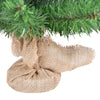 Burlap bag base of a 2 ft artificial PVC Christmas tree, providing stability for potting and easy branch arrangement.