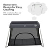 Lightweight foldable baby playpen in dark gray with breathable mesh, zipper door, and removable washable fabrics for.