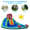 Close-up view of the inflatable water slide's vibrant colors and safety net, designed for safe outdoor fun for kids.