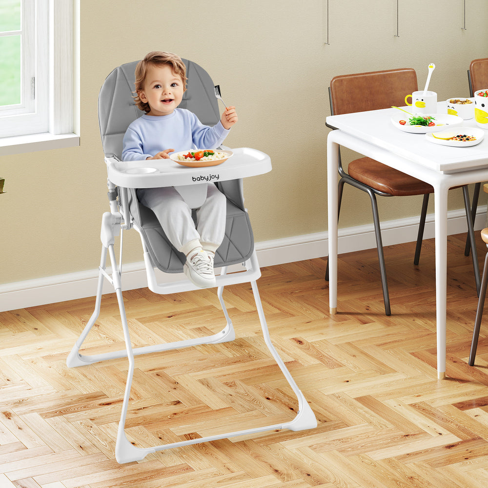 Easy Clean Compact Highchair with Removable Adjustable Tray and PU Seat Cushion-Gray - Gallery View 1 of 10