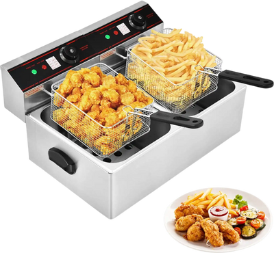 Costway 3400W Dual Tank Electric Countertop Deep Fryer 62814937 New