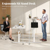 Electric standing desk in white with adjustable height from 28" to 46", featuring memory settings and cable management.
