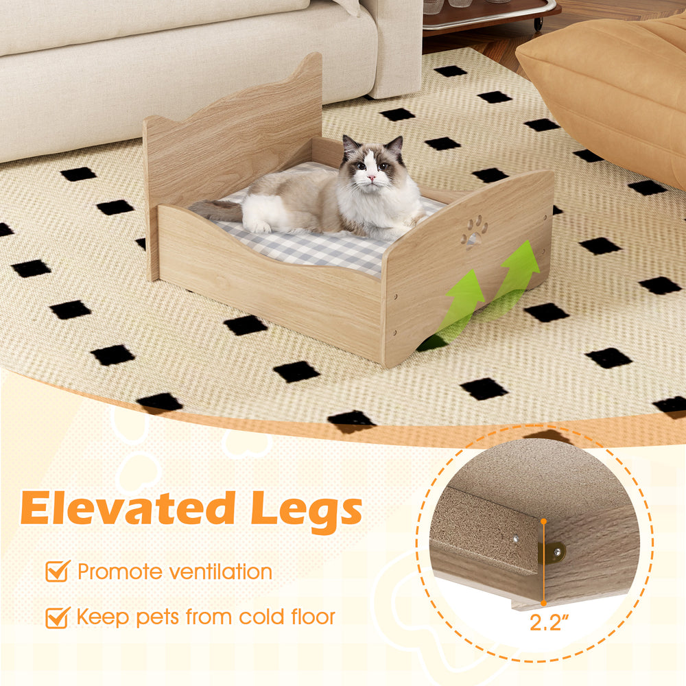 Elevated pet bed frame with cute ear-shaped headboards, promoting ventilation and comfort for small pets.