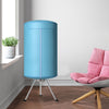 Portable ventless laundry dryer in blue, designed for compact storage, energy-efficient, holds up to 22 lbs of clothing.