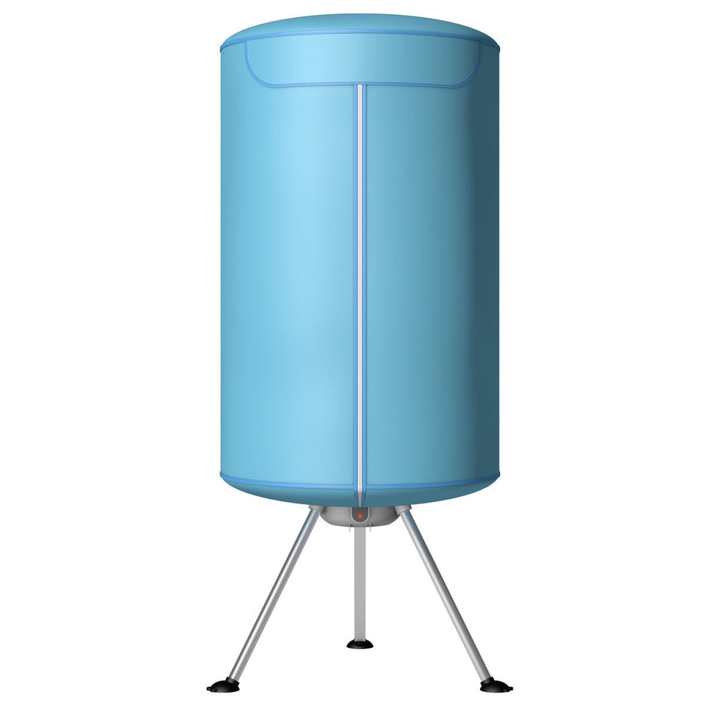Portable ventless folding clothes dryer in blue with a lightweight design, perfect for small spaces and energy.
