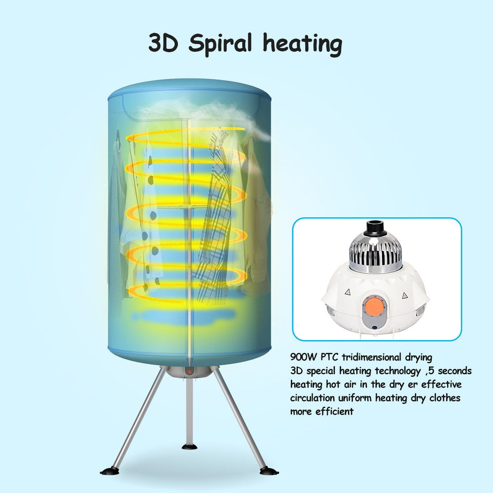 Portable ventless folding clothes dryer with 3D spiral heating technology, energy efficient for quick drying of.