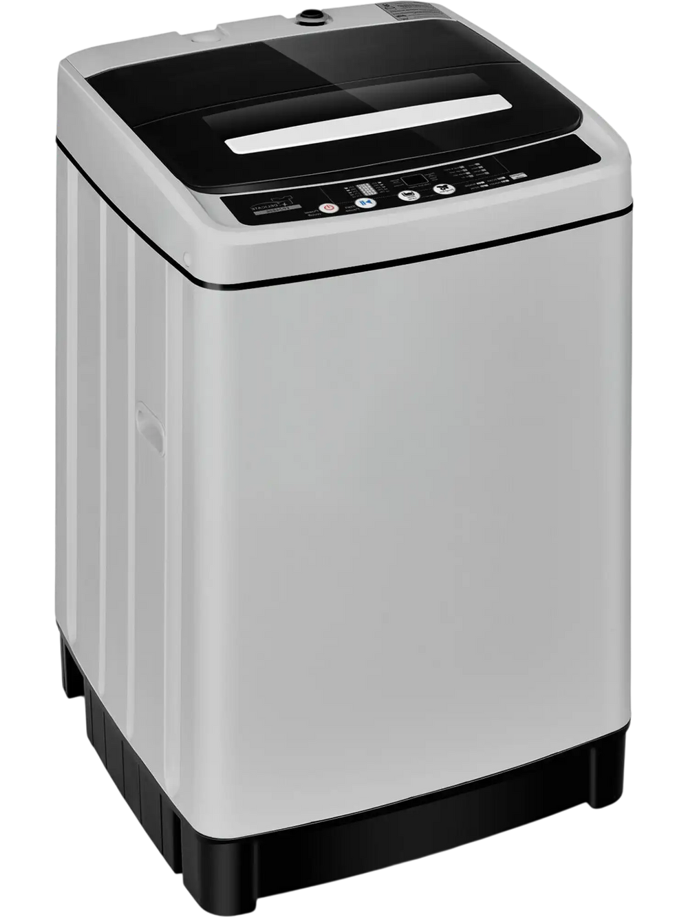 Full-automatic washing machine in gray with stainless steel inner barrel, 1.5 cu.ft capacity, and clear control panel.