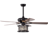 52-inch black crystal ceiling fan with remote, featuring 5 reversible blades and 3-speed settings for versatile comfort.