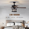 52-inch black crystal ceiling fan light with remote, featuring 3 speeds and reversible blades for year-round comfort.