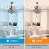 52-inch silver ceiling fan with wooden blades, remote control, showing summer and winter airflow directions for.