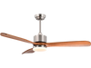 52-inch reversible ceiling fan with LED light, wood blades, and remote control for summer and winter use.
