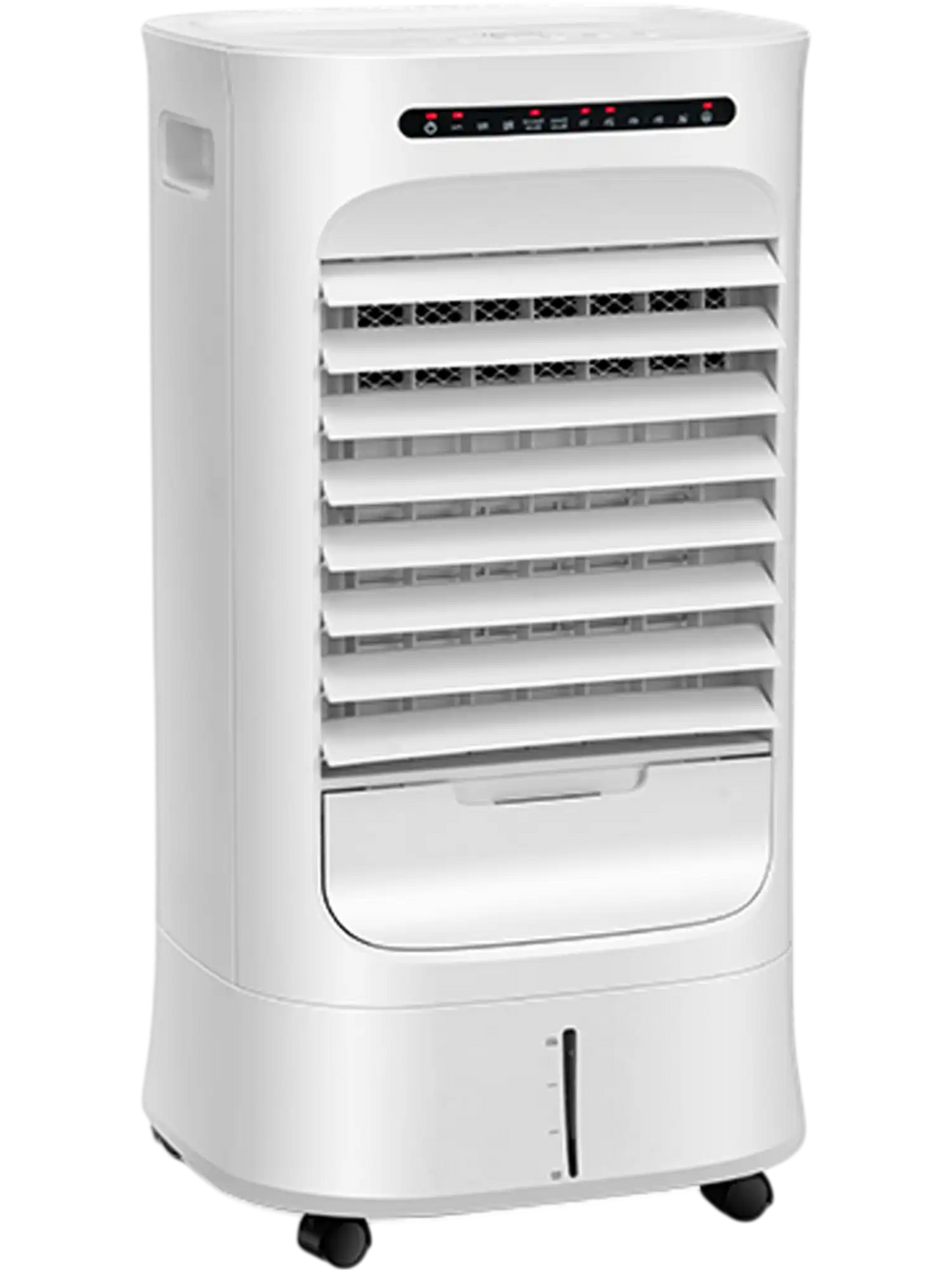 Portable 4-in-1 evaporative air cooler in white with timer, 3 modes, and adjustable oscillation for efficient cooling.