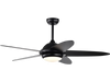 52-inch black ceiling fan with lights, featuring three speeds, LED light in three colors, and remote control for easy.
