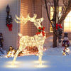 Lighted standing reindeer with 120 LED bulbs, festive bow, and waterproof tinsel, perfect for outdoor Christmas.