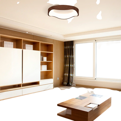 Costway 24W Modern LED Ceiling Light Wood Pattern Metal Frame Brown 85174629 New