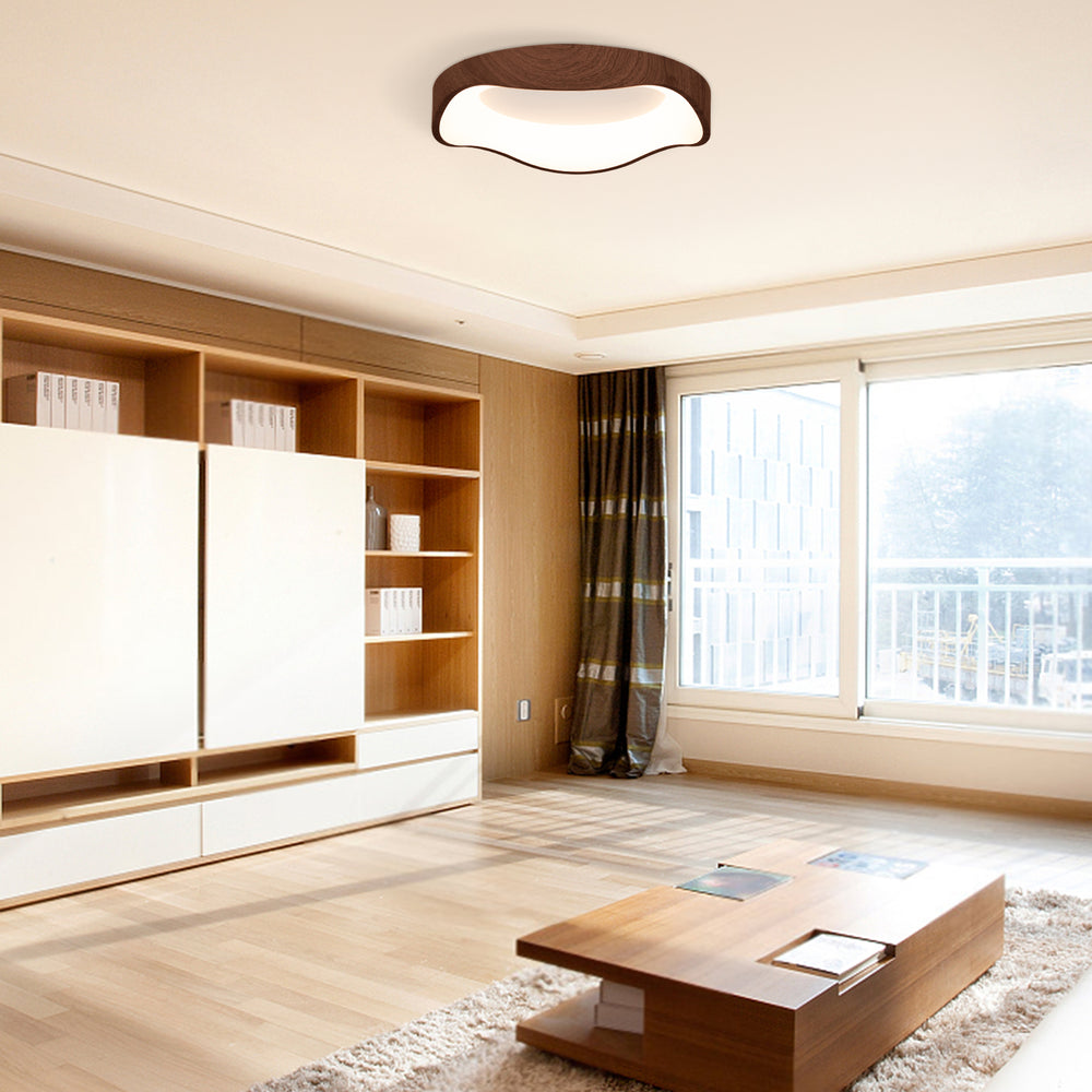 24W Modern LED Mount Ceiling Light with Wood Pattern and Metal Frame-Brown - Gallery View 1 of 9