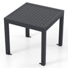 Expandable grey patio dining table for 4-6 people, featuring a slatted top and sturdy aluminum construction.