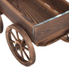 Wood wagon planter pot stand with wheels, made of solid fir wood, featuring a rustic design for outdoor decoration.