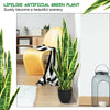 Lifelike 35.5-inch artificial snake plant with 20 vivid leaves in a sturdy pot, perfect for indoor or outdoor.