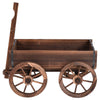 Wood wagon planter pot stand with wheels, made of solid fir wood, perfect for planting flowers in outdoor spaces.