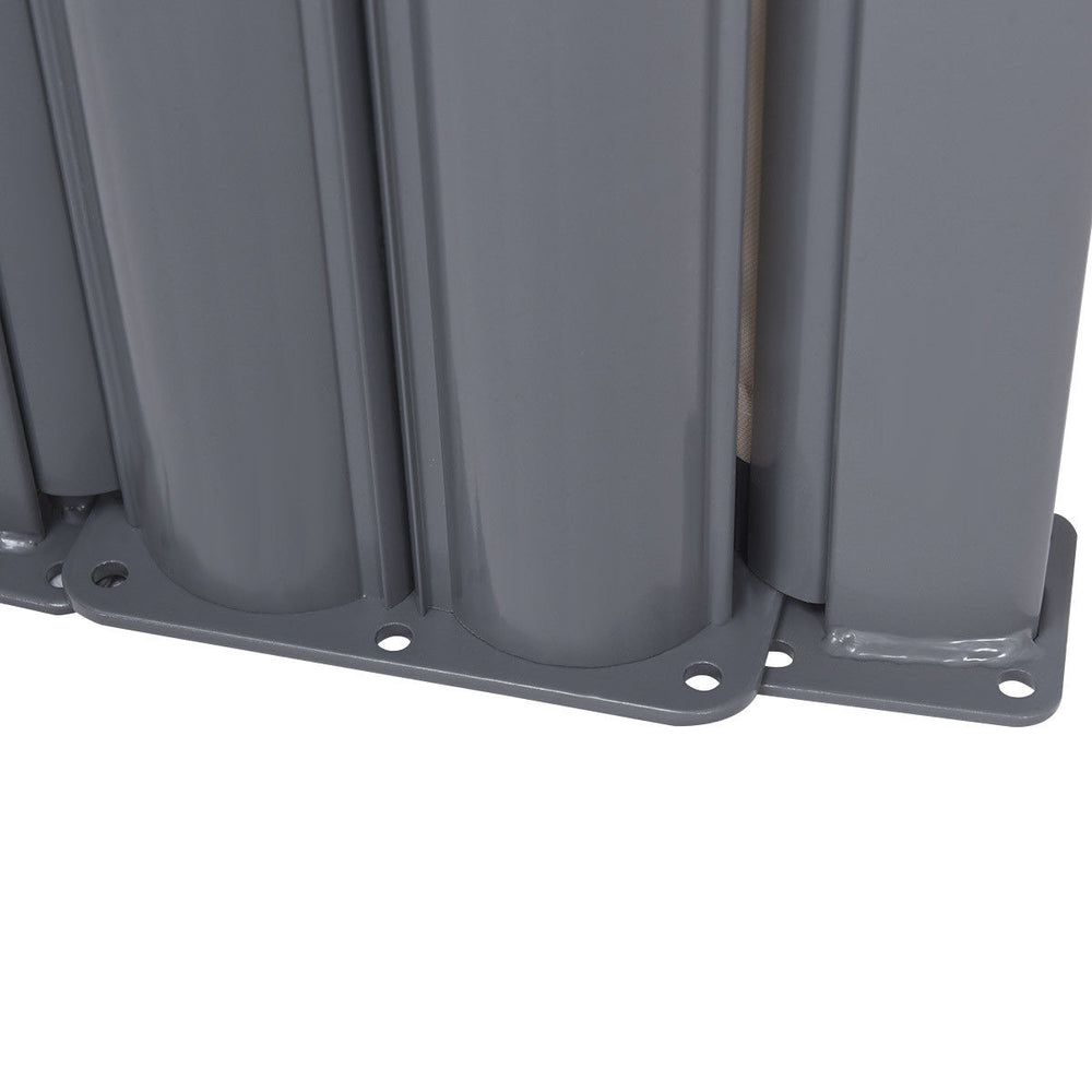 Close-up of the aluminum frame of a 237 x 63 inch patio retractable double folding side awning screen divider.