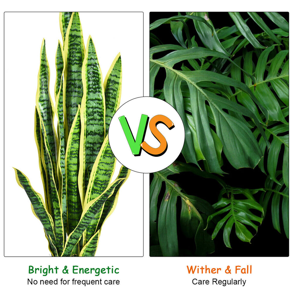 Artificial Snake Plant with 20 vivid leaves and bright yellow edges, perfect for indoor or outdoor decoration.