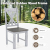 Gray farmhouse chair with rubber wood frame and hollowed backrest, designed for durability and stylish decor.