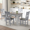 Farmhouse dining table set featuring a gray finish with four chairs and a sturdy rubber wood frame for stylish dining.