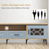 Farmhouse TV stand with cable management hole, oak and gray finish, designed for TVs up to 80 inches, featuring ample.