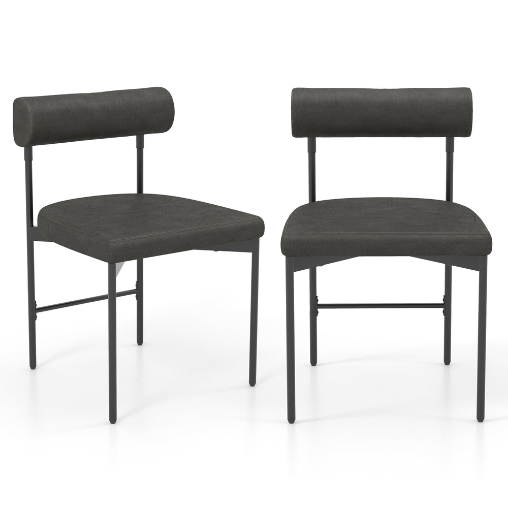 Faux Leather Upholstered Kitchen Side Chair Set of 2 with Curved and Padded Backrest-Gray - Gallery View 1 of 1