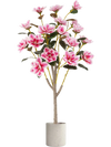 Faux wedding flower plant with 18 pink magnolia flowers and PEVA leaves in a sturdy cement pot for indoor elegance.