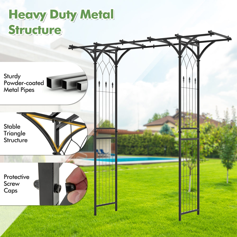 Garden arbor with trellises, 6.8 feet tall, sturdy metal structure, perfect for climbing plants and outdoor decorations.