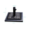 Heavy-duty 17.5" square umbrella base stand with bronze finish, designed for stability and rust resistance outdoors.