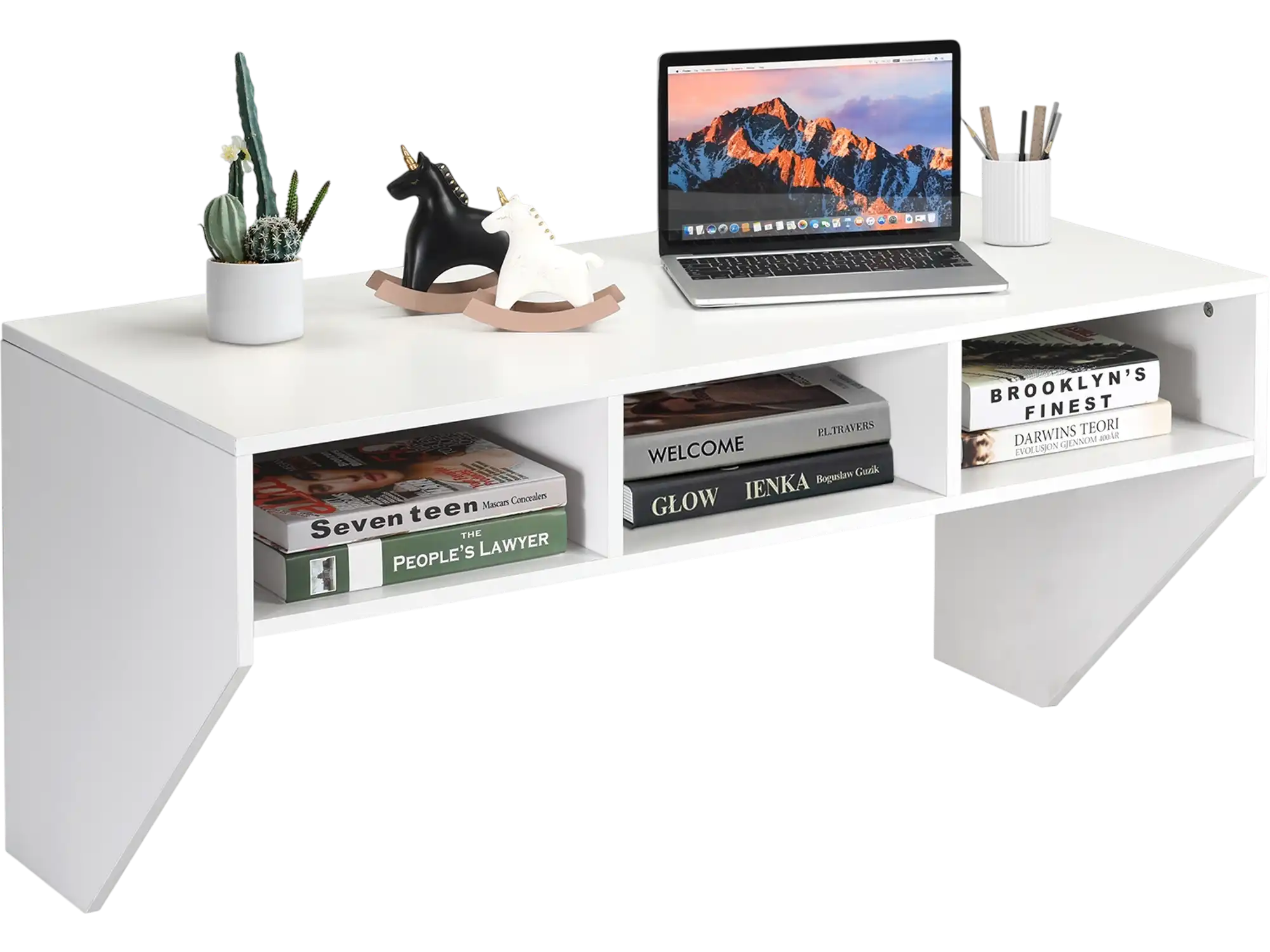 Costway Wall Mounted Floating Computer Desk with Storage Shelf 90417235 New