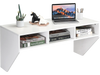 Wall-mounted floating desk in white featuring a spacious tabletop, ideal for laptops and accessories with a modern.