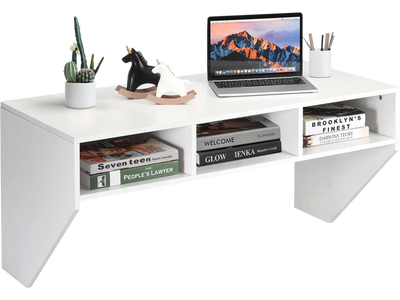 Costway Wall Mounted Floating Computer Desk with Storage Shelf 90417235 New
