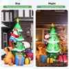 7-foot inflatable Christmas tree with Santa, puppy, and gift boxes, illuminated by LED lights for festive outdoor decor.