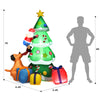 7-foot inflatable Christmas tree with Santa, puppy, and gift boxes, featuring LED lights for festive outdoor decoration.