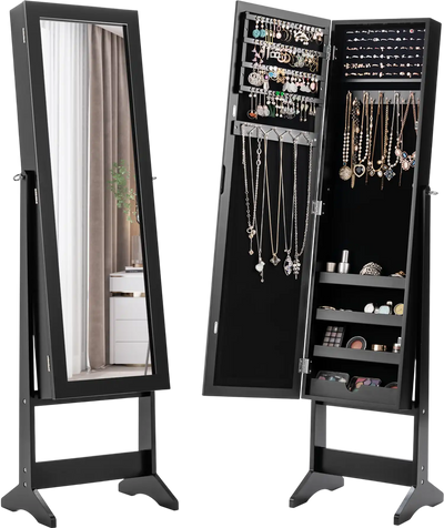 Costway Mirrored Standing Jewelry Cabinet Armoire Storage Box 56031928 New