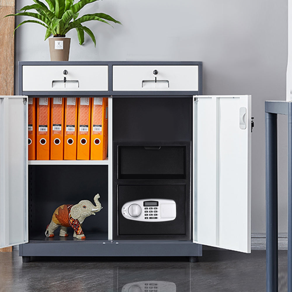 Front view of a Digital Deposit Safe Box with a deposit drawer, ideal for secure cash and valuable storage in offices.