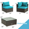Cushioned corner sofa from a 5-piece patio rattan furniture set with turquoise cushions, ideal for outdoor relaxation.