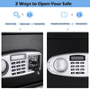 Digital deposit safe box with front load access, featuring a personal code and emergency override key for secure.