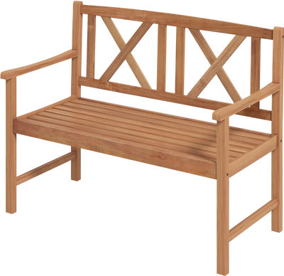 Costway 2-Person Wood Outdoor Patio Bench with Armrest Backrest 21849357 New