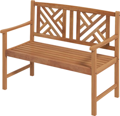 Costway 2-Person Wooden Outdoor Bench w/ Armrest Backrest 64137952 New